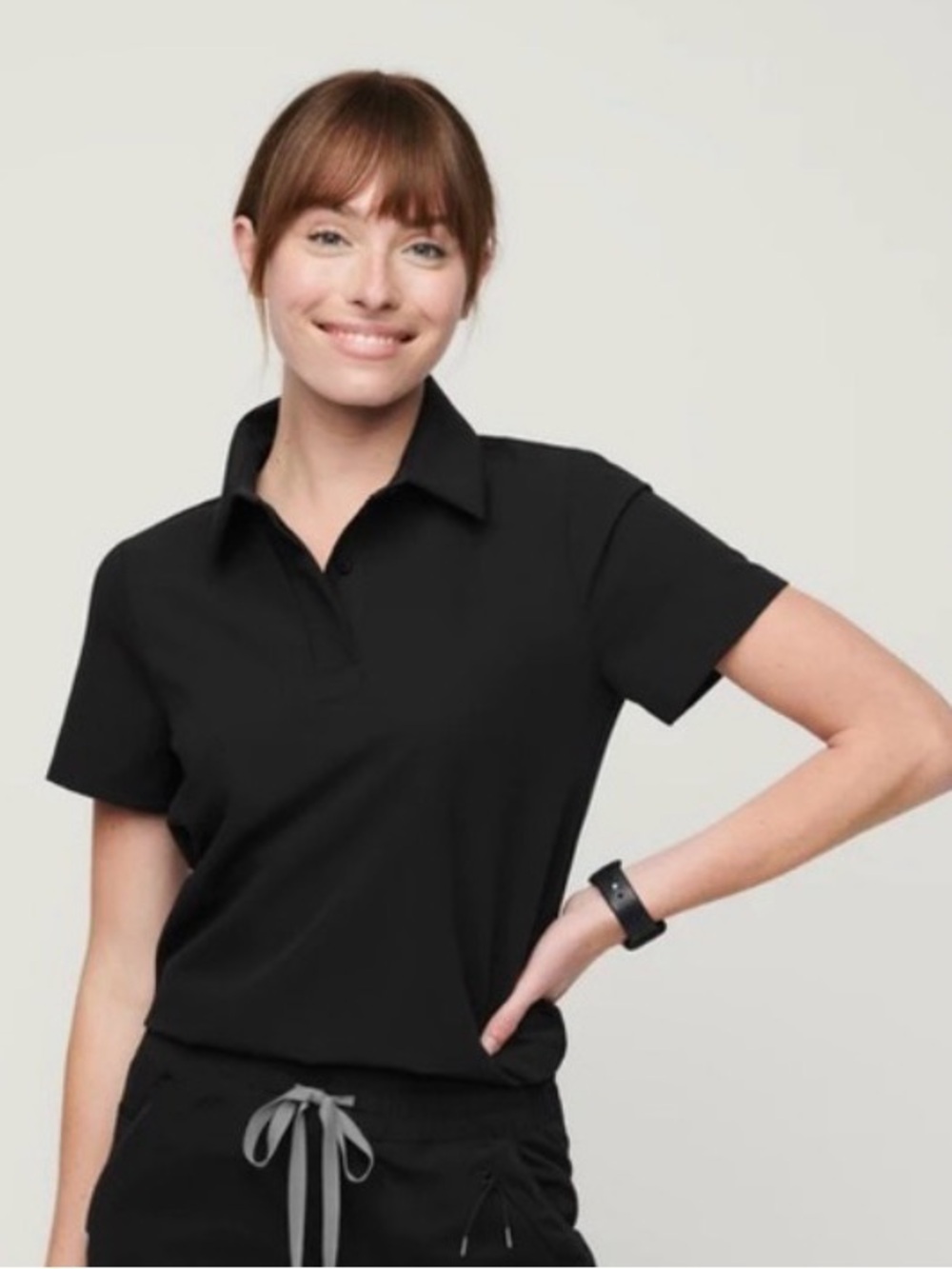 Figs Black Women's Nala Short-Sleeve Polo Top